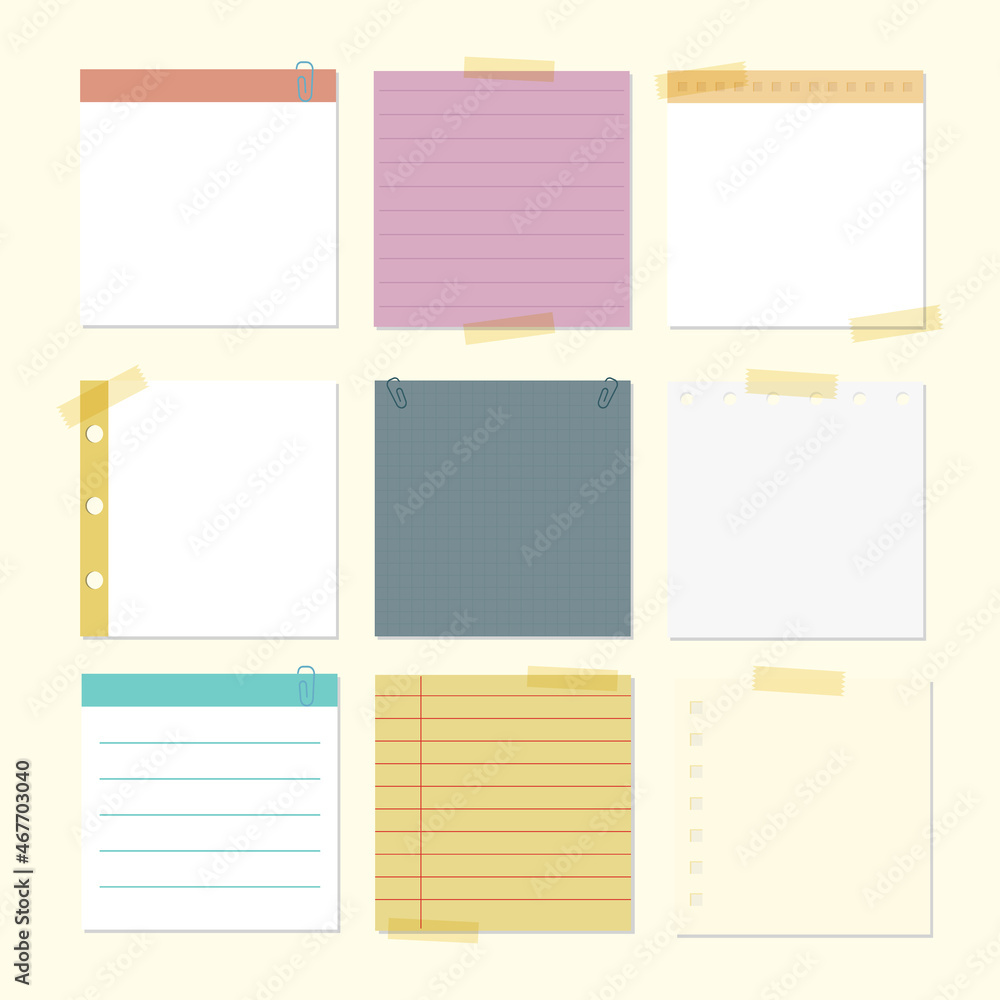 Set of different color empty note papers. Set of different color empty note papers.