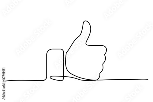 Thumb up black continuous line art icon for clients good review, hand gesture