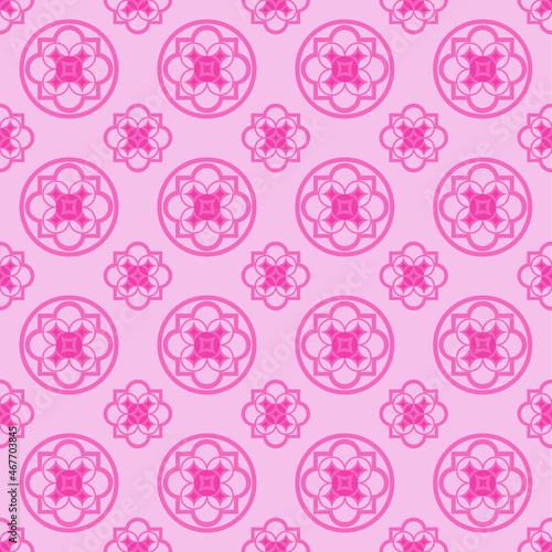 Abstract graphic seamless of pink circle are overlapping and repeating on light pink background.Vector beautiful pattern design for decorating, fabric,wrapping, textile, wallpaper,apparel,tile,mosaic