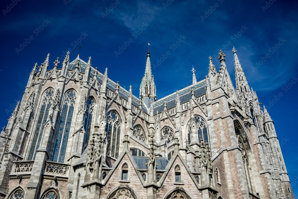 Partial low angle view of the cathedral of Oostende in Belgium - obrazy, fototapety, plakaty 