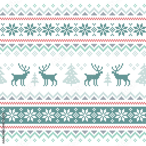 Seamless knitting pattern with Christmas trees and deers
