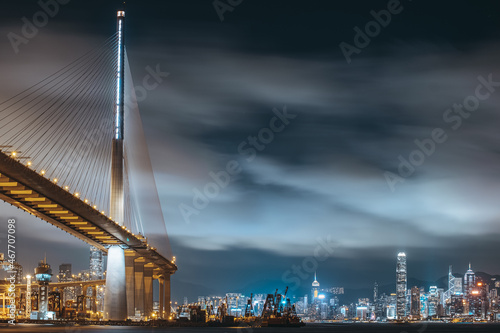 Container terminal and stonecutter bridge in Hong Kong