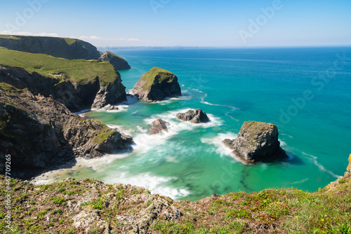 Bedruthan Steps in North Cornwall, United Kingdom