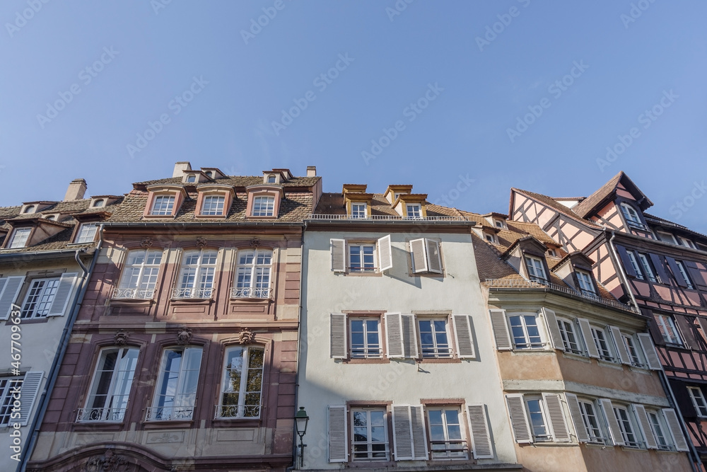 Low angle view of houses, Strasbourg, Alsace, France