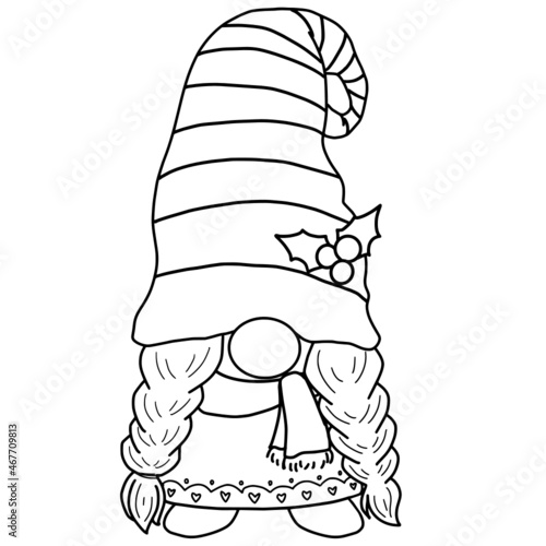 Lady Christmas Gnome Outline