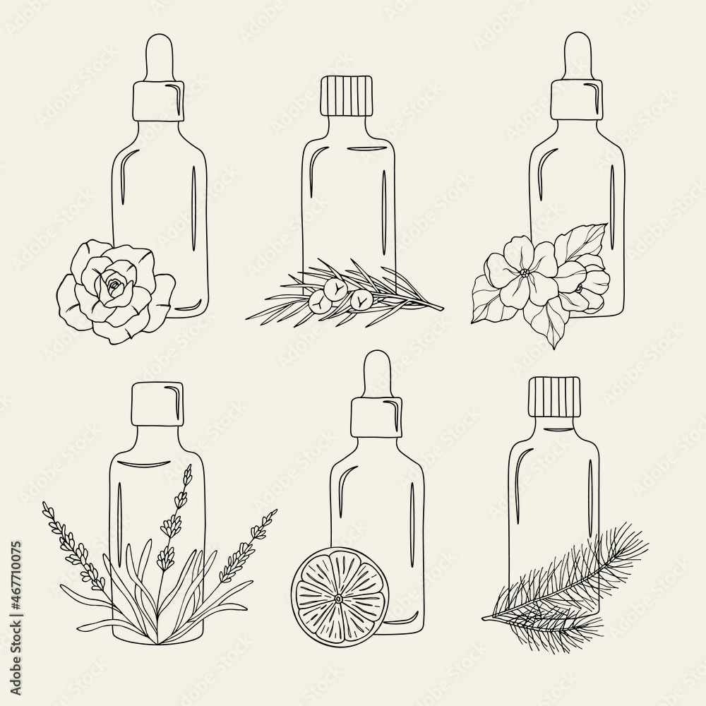 Φωτογραφία Set of hand drawn essential oil bottles