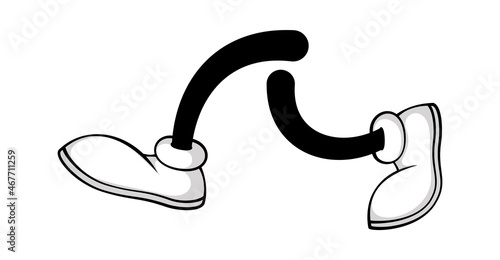 Cartoon legs walking, cartoon clip art isolated in white shoes. Vector comic leg run, in shoee sketch line, character drawing cartoon white illustration