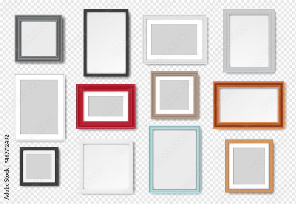 Blank picture frame mockup, realistic frames for paintings, posters or