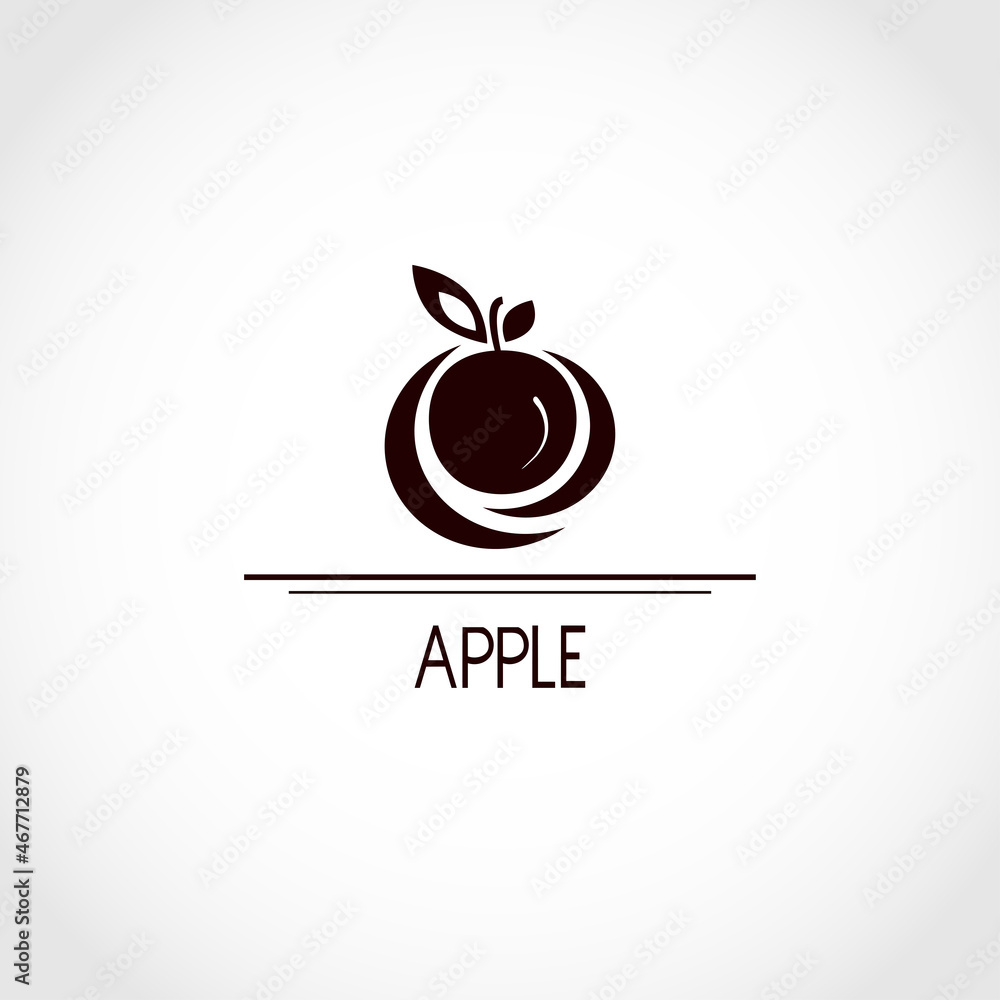 Apple. Sign, symbol, logo, emblem. Text. Silhouette