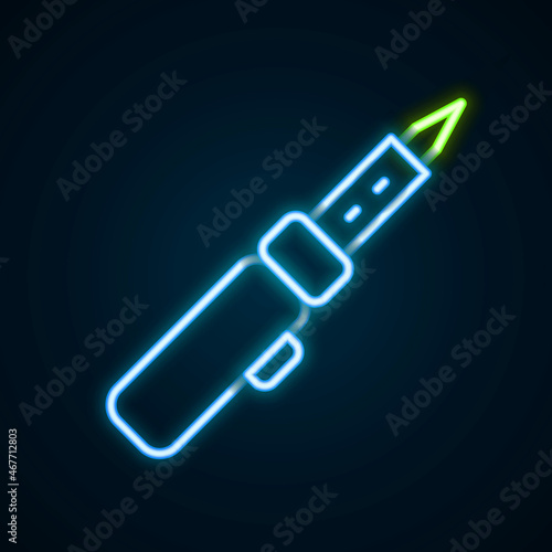 Glowing neon line Soldering iron icon isolated on black background. Colorful outline concept. Vector