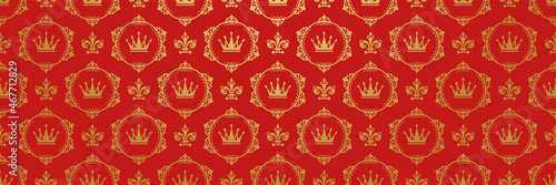 Beautiful background pattern with golden decorative ornament in royal style on red background for your design. Background for wallpaper, textures.