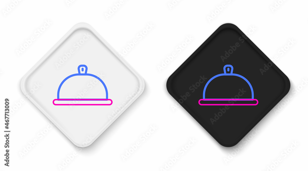 Line Covered with a tray of food icon isolated on white background. Tray and lid sign. Restaurant cloche with lid. Colorful outline concept. Vector Line Covered with a tray of food icon isolated on white background. Tray and lid sign. Restaurant cloche with lid. Colorful outline concept. Vector