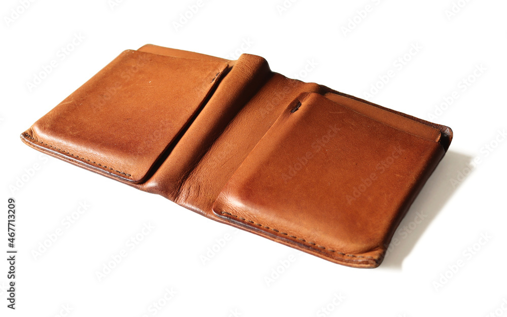 The old wallet brown is empty, no banknotes placed on the white background. Isolate The old wallet brown is empty, no banknotes placed on the white background. Isolate