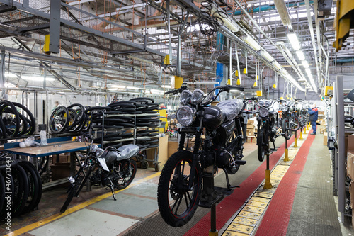 modern motorcycle assembly line of motorcycles and scooters