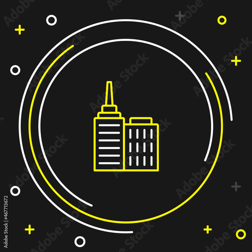 Line City landscape icon isolated on black background. Metropolis architecture panoramic landscape. Colorful outline concept. Vector