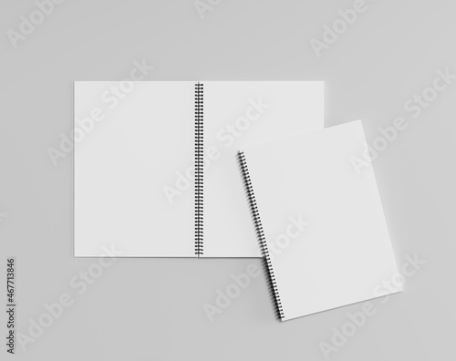 Blank open spring notebook on the empty background, notepad sheet