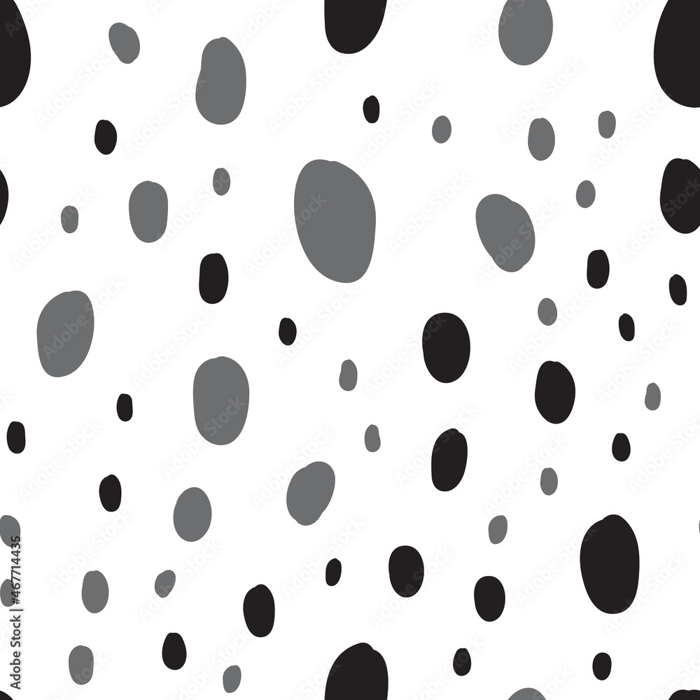 Polka dots seamless pattern. Hand drawn doodle circles monochrome texture background. Random spots.