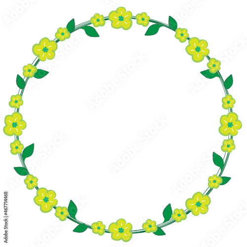 Flower wreath with leaves on white background