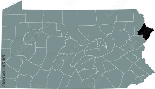 Black highlighted location map of the Pike County inside gray administrative map of the Federal State of Pennsylvania, USA photo