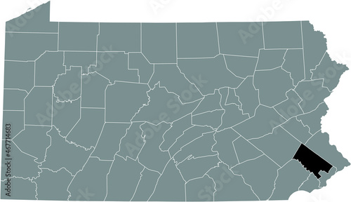 Black highlighted location map of the Montgomery County inside gray administrative map of the Federal State of Pennsylvania, USA photo