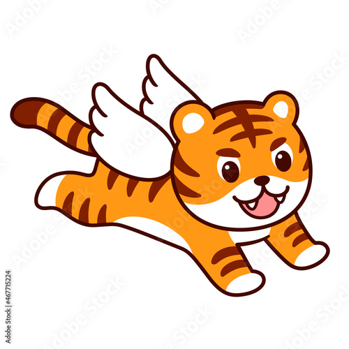 Cute cartoon tiger with wings