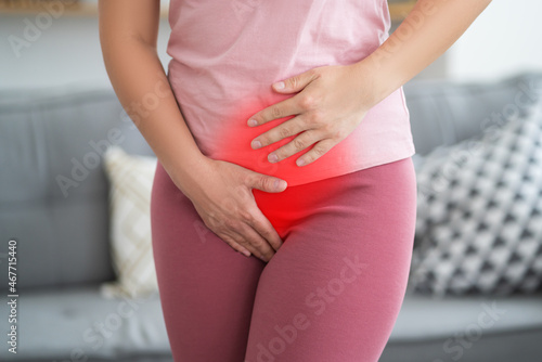 Принти на полотні Menstrual pain, woman with stomachache suffering from pms at home, endometriosis