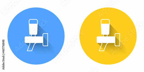 White Beer tap icon isolated with long shadow background. Circle button. Vector