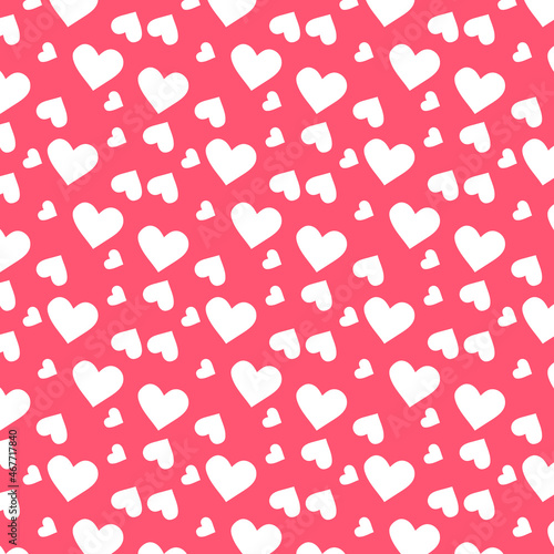Simple hearts seamless vector pattern. Valentines day background. Design endless chaotic texture made of heart silhouettes.