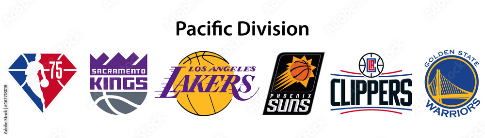 Basketball teams. Western Conference. Pacific Division. Nba logo. Golden  State Warriors, Sacramento Kings, Los Angeles Lakers, Phoenix Suns, Los  Angeles Clippers. Kyiv, Ukraine - November 7, 2021 Stock Vector