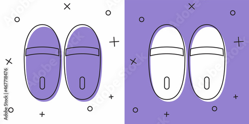Set Slippers icon isolated on white and purple background. Flip flops sign. Vector
