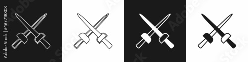 Set Fencing icon isolated on black and white background. Sport equipment. Vector