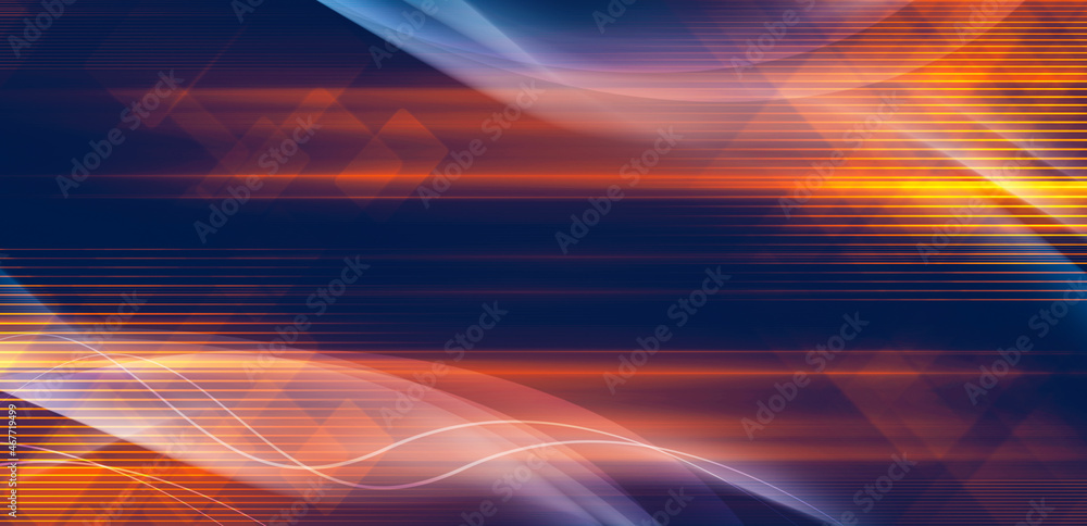 Obraz premium Elegant blue and golden background with cross lines and waves. Abstract design illustration