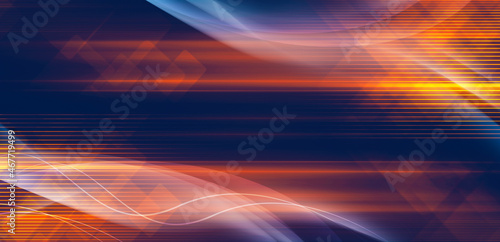 Elegant blue and golden background with cross lines and waves. Abstract design illustration