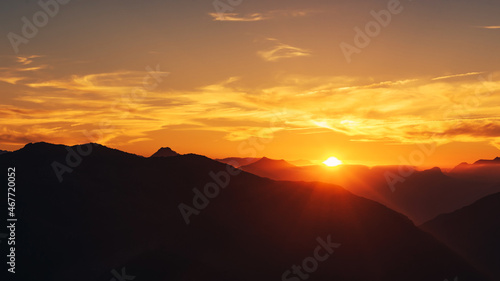 Panoramic view of Llanes mountains, Asturias, Spain at sunset
