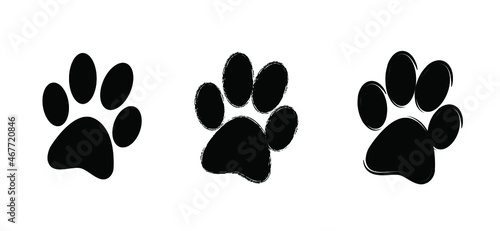 Dogs or cats paws symbol. Cartoon dog or cat footprint, Funny vector dog or cat signs. Lovers silhouette. Animals day. Funny footsteps or steps.