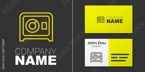 Logotype line Safe icon isolated on grey background. The door safe a bank vault with a combination lock. Reliable Data Protection. Logo design template element. Vector