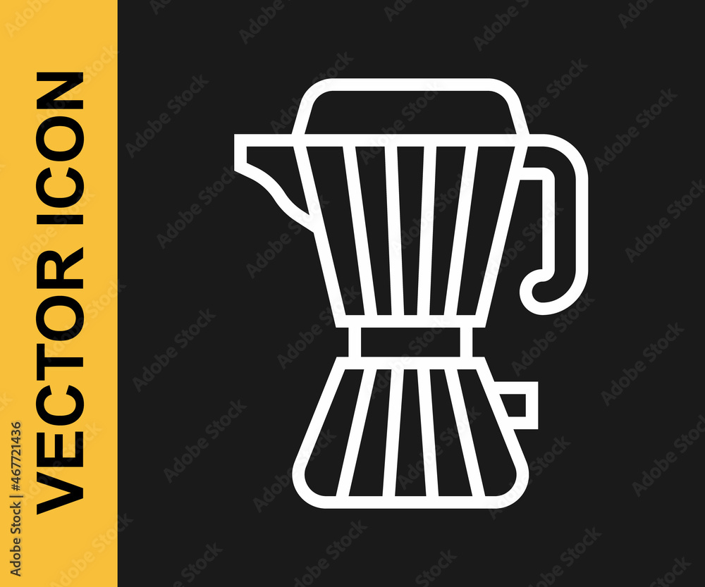 White line Coffee maker moca pot icon isolated on black background. Vector White line Coffee maker moca pot icon isolated on black background. Vector