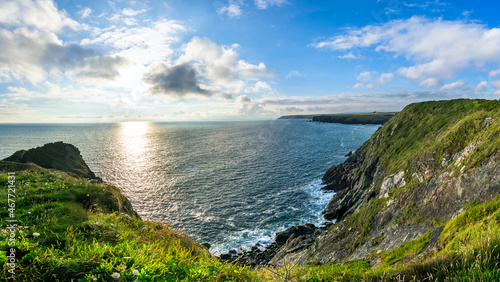 Love rock cliffs panorama of Mullion Cove in Cornwall. United Kingdom
