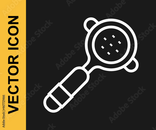 White line Coffee filter holder icon isolated on black background. Vector