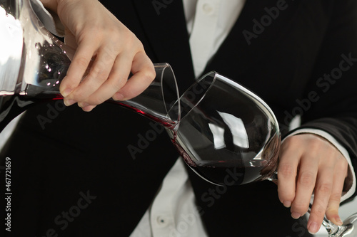 Canvas Print wine decantation process of oxygenation, aeration, cleaning from sediment at the