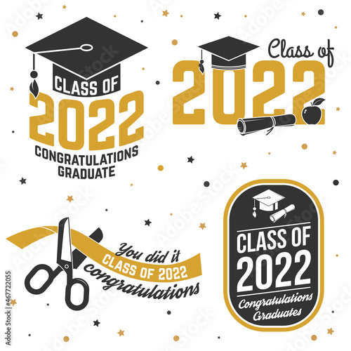 Set of Vector Class of 2022 badges Concept for shirt, print, seal, overlay or stamp, greeting, invitation card. Typography design- stock vector.