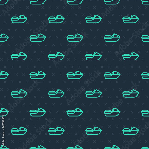 Green line Jet ski icon isolated seamless pattern on blue background. Water scooter. Extreme sport. Vector