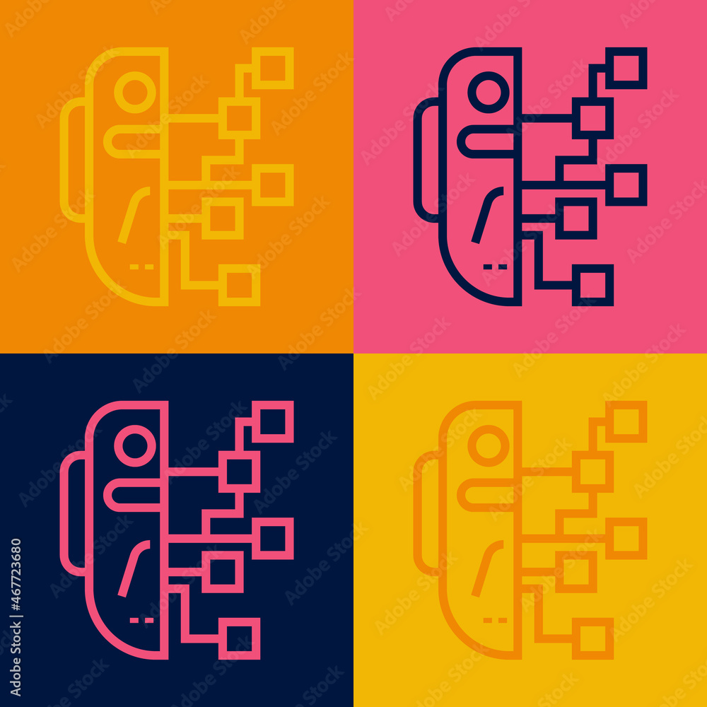 Pop art line Humanoid robot icon isolated on color background. Artificial intelligence, machine learning, cloud computing. Vector Pop art line Humanoid robot icon isolated on color background. Artificial intelligence, machine learning, cloud computing. Vector