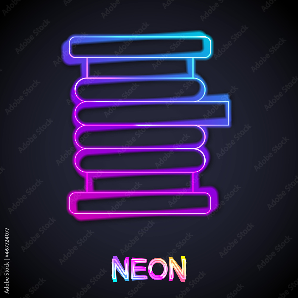 Glowing neon line Wire electric cable on a reel or drum icon isolated on black background. Vector Glowing neon line Wire electric cable on a reel or drum icon isolated on black background. Vector
