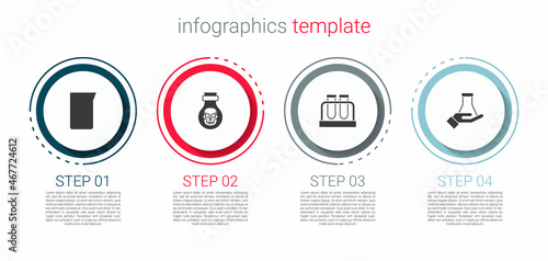 Set Laboratory glassware or beaker, Poison in bottle, Test tube and flask and . Business infographic template. Vector