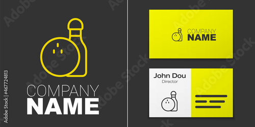 Logotype line Bowling pin and ball icon isolated on grey background. Sport equipment. Logo design template element. Vector
