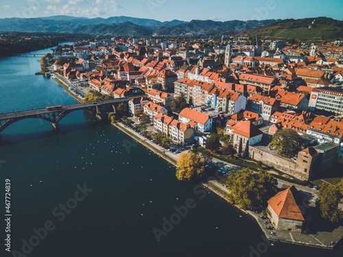 Drone views of the town of Maribor, Slovenia photo