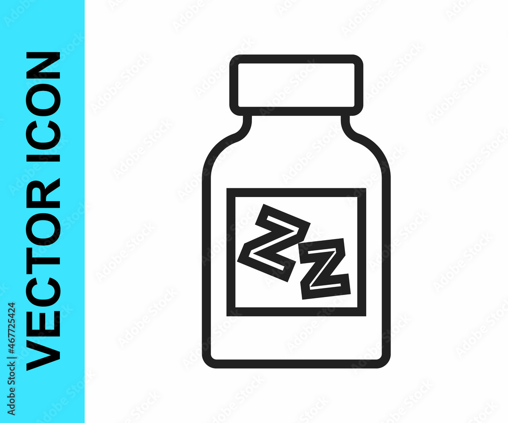 Black line Sleeping pill icon isolated on white background. Vector Black line Sleeping pill icon isolated on white background. Vector