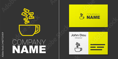 Logotype line Chamomile tea icon isolated on grey background. A useful therapeutic drink from flowers of chamomile medicinal. Logo design template element. Vector