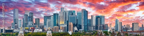 Canary wharf at sunrise in London. England